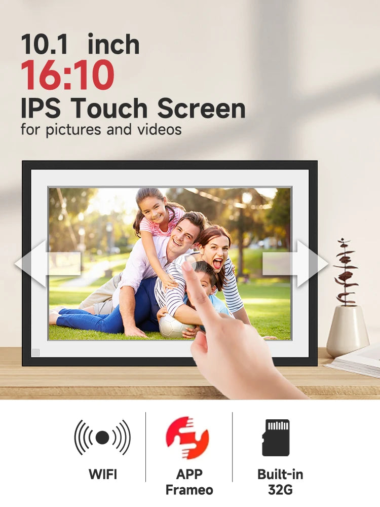 WiFi Digital Picture FrameChristmas Gift Frameo 10.1 Inch1280 * 800IPS HD Cloud Smart Digital Photo Frame,32GB Storage,