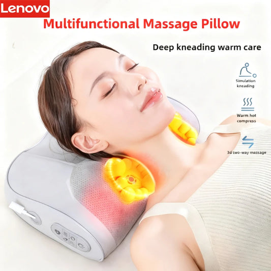 Lenovo Massage Pillow Electric Multifunctional Hot Compress Neck Massager Waist Back Shoulder Shiatsu Kneaded for car home use