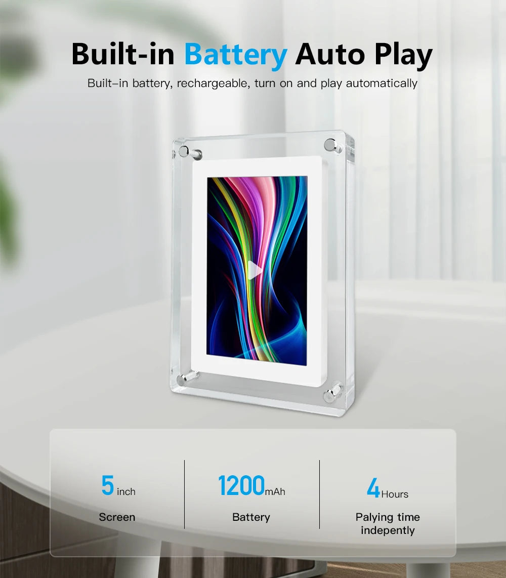 Acrylic Digital Photo Frame 5 Inch 1200mAh Vertical Display IPS Screen 4G Memory Battery Porta Retrato digital picture frame