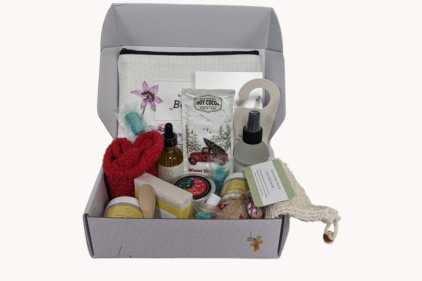 Christmas Spa Gift Box “Under the Tree” – Personalized Holiday Pamper Set with Shea Butter, Shower Mist & Hot Cocoa - JoyBoxOneStop