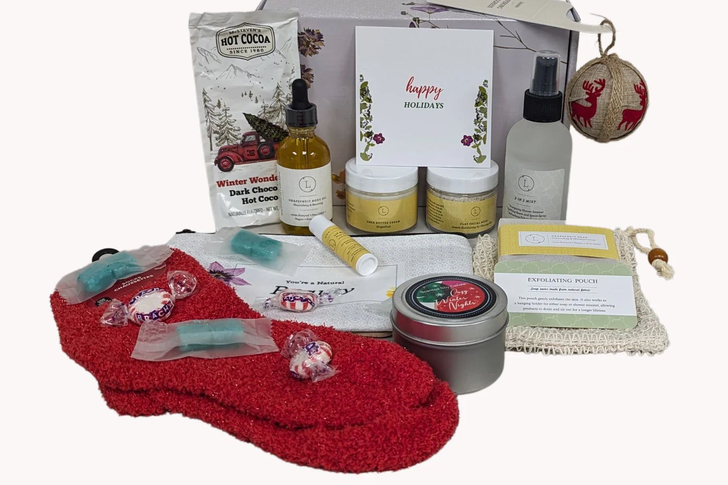 Christmas Spa Gift Box “Under the Tree” – Personalized Holiday Pamper Set with Shea Butter, Shower Mist & Hot Cocoa - JoyBoxOneStop